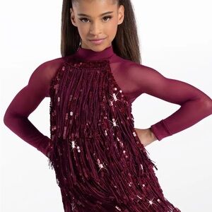 Maroon Sequin Fringe Dance Costume